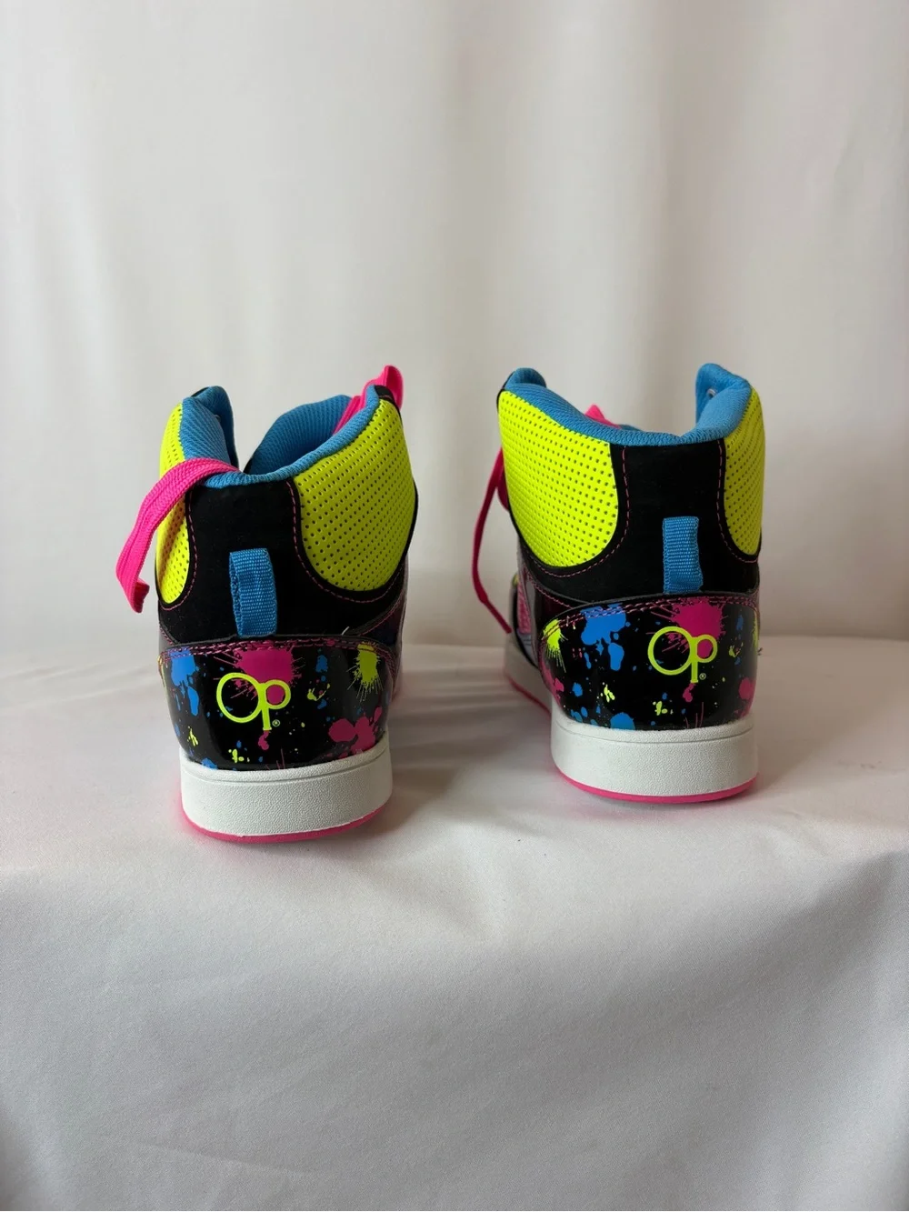 Kids High-Top Sneakers in Neon Pink & Yellow